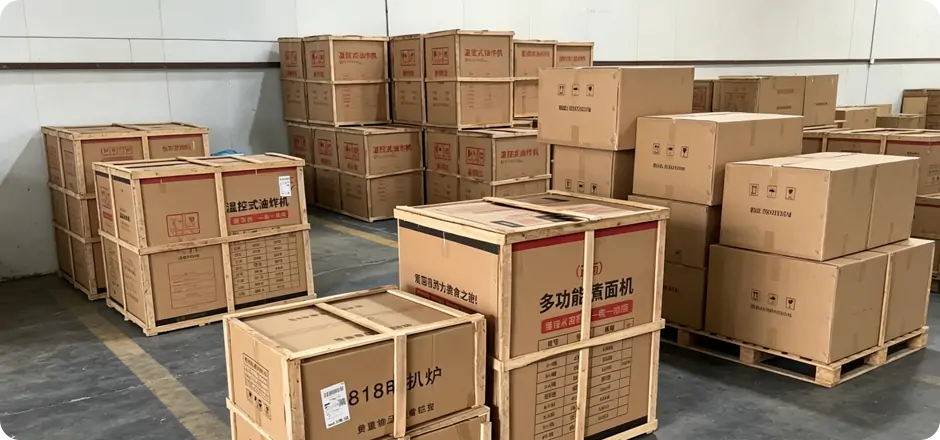 Container loading process for bulk commercial fryer export orders