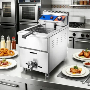 Commercial countertop gas deep fryer used in restaurant and fast food kitchen