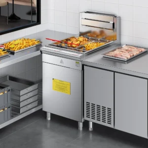 Commercial gas deep fryer used in restaurant kitchen and fast food frying applications