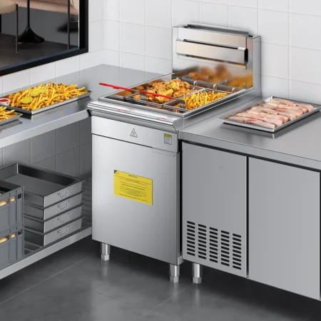 Commercial gas deep fryer used in restaurant kitchen and fast food frying applications