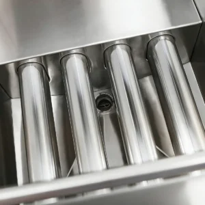 High efficiency gas burner heating system inside commercial gas deep fryer