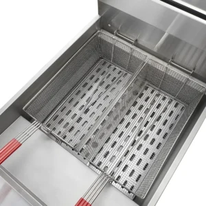 Commercial gas fryer oil tank with stainless steel fry basket and large frying capacity