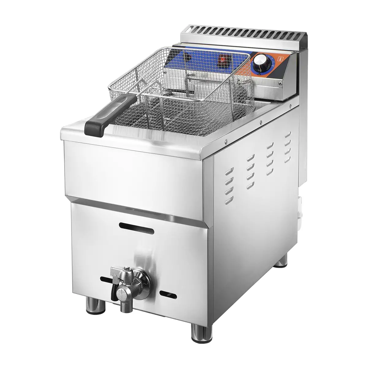 Commercial countertop gas fryer with stainless steel fry basket