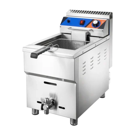 Countertop commercial gas deep fryer with single tank stainless steel structure