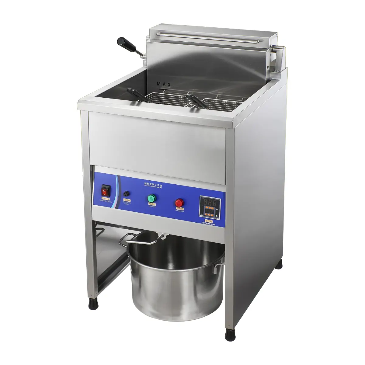 EF001-SX series vertical commercial electric deep fryer 45-degree side view white background for OEM ODM