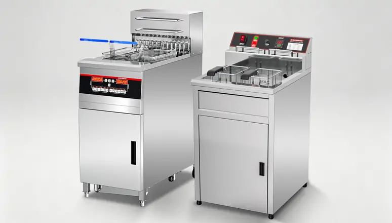 Floor standing electric fryer for large commercial kitchen operations
