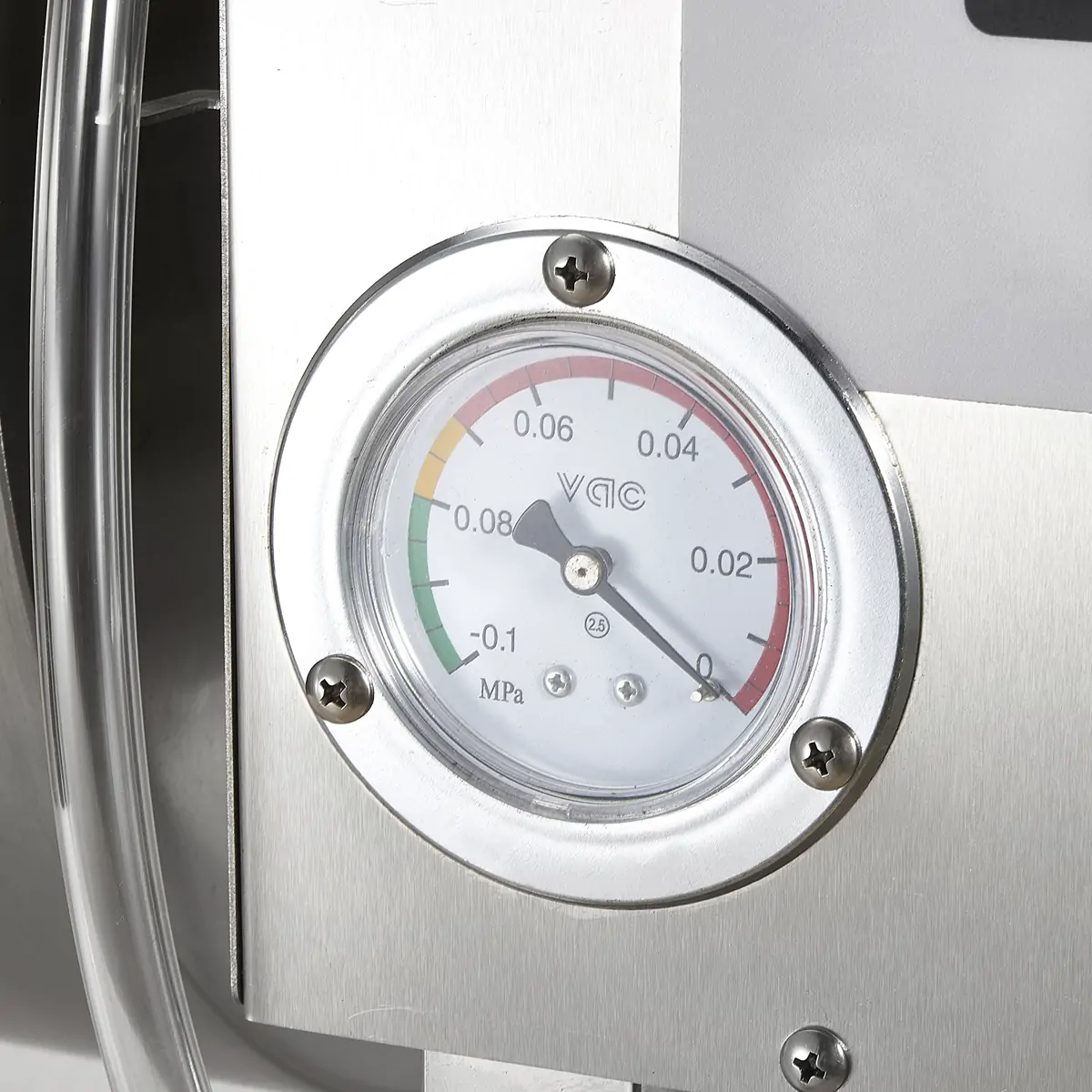 Vacuum pressure gauge display of commercial vacuum marinator machine