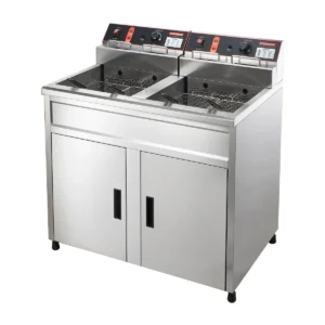 EF003-A4 freestanding double tank commercial electric deep fryer front view stainless steel