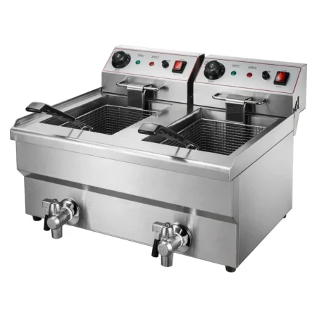 Commercial double tank electric deep fryer with drain valve countertop fryer manufacturer