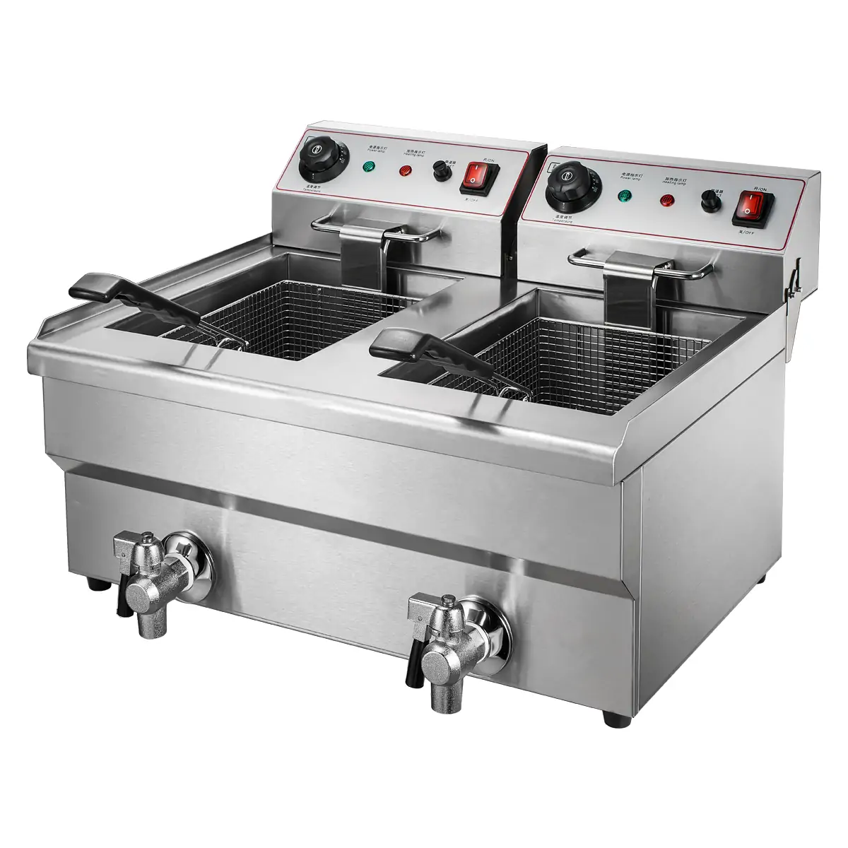 Commercial double tank electric deep fryer with drain valve countertop fryer manufacturer
