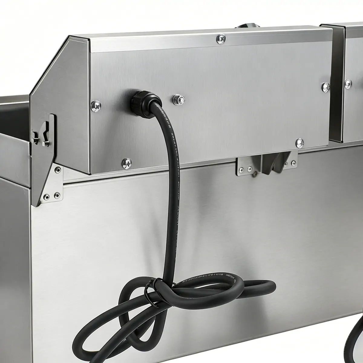 Rear view of commercial stainless steel electric fryer
