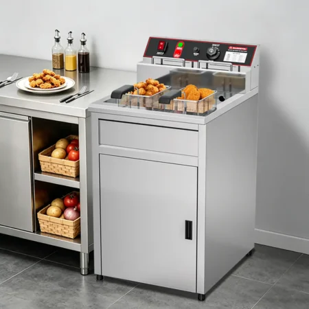 Freestanding Commercial Deep Fryer In Restaurant Kitchen Scene