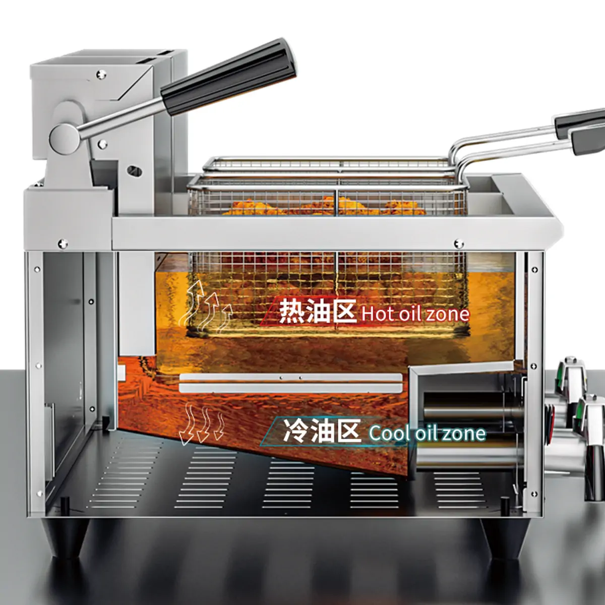 EF004-A Series deep cold zone fryer tank design for cleaner frying oil