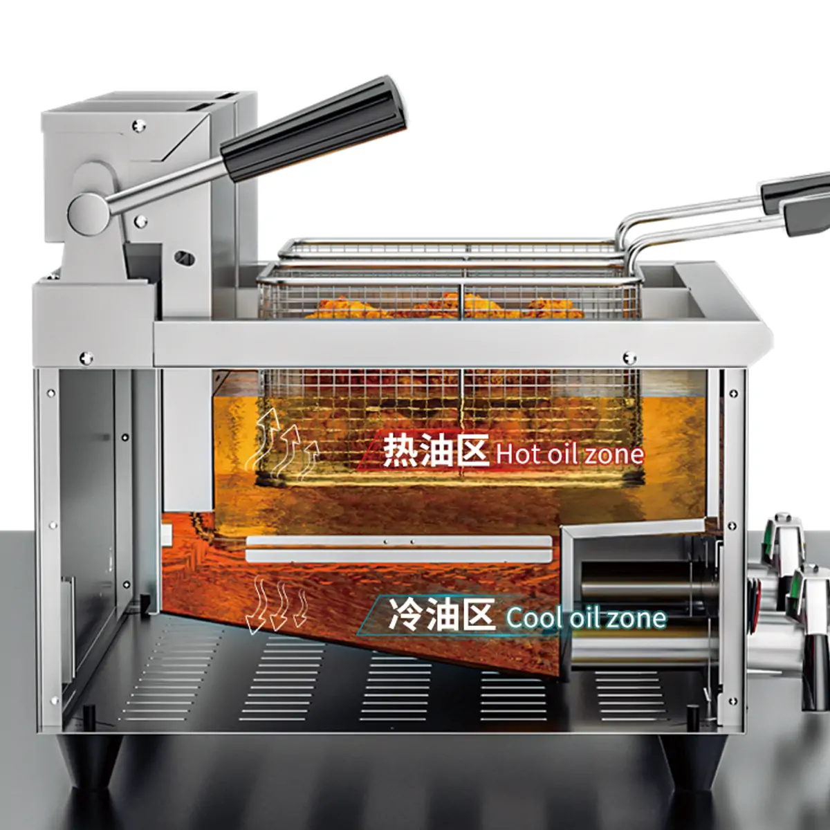 Deep cold zone fry tank design in EF004-A2 commercial electric fryer