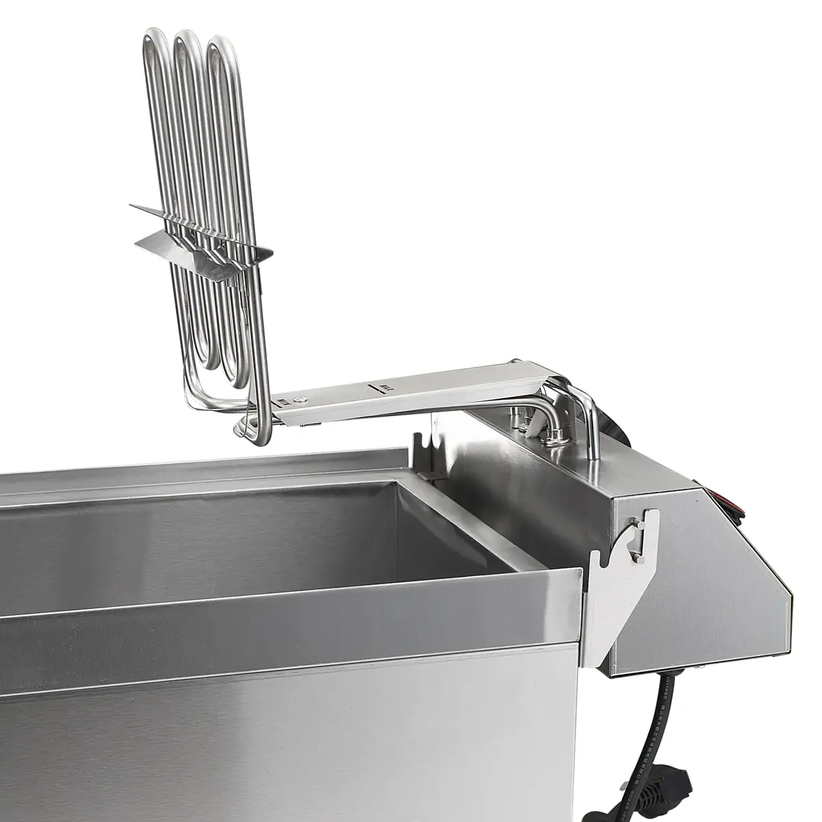 Flip up heating head assembly for easy cleaning of commercial electric fryer