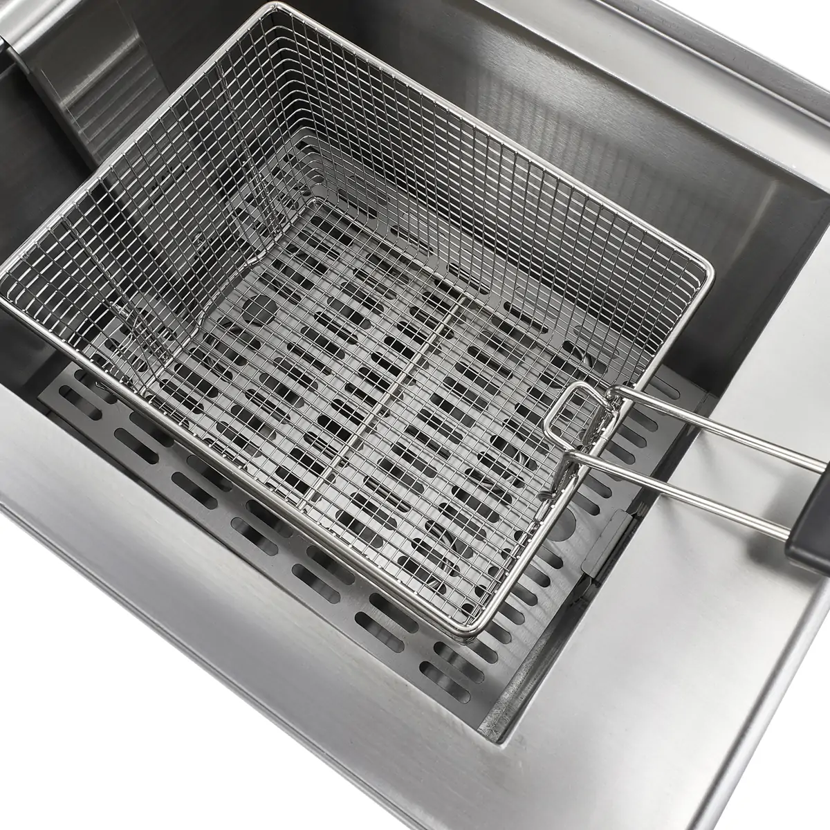 Commercial electric fryer oil tank with fry basket and stainless steel construction