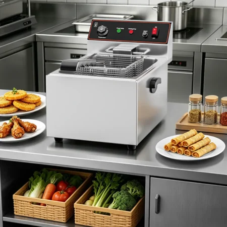 Commercial electric deep fryer used in restaurant kitchen