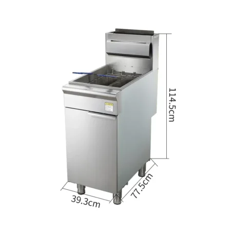 GF4 American style commercial gas deep fryer dimensions with 34L oil tank capacity and 120000 BTU heating output