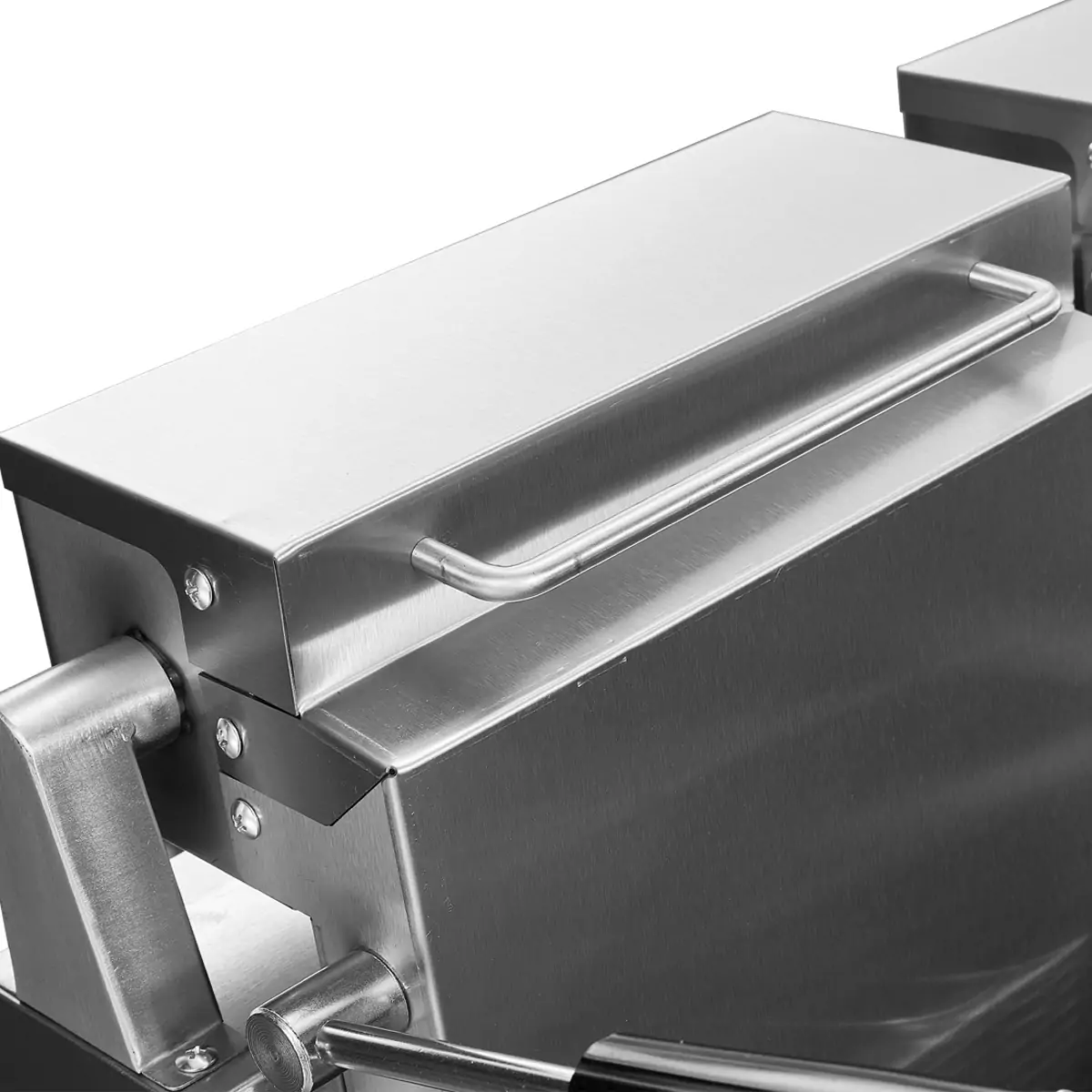 Commercial deep fryer basket hook and oil draining rack detail