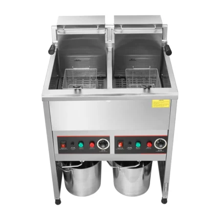 Freestanding double tank commercial electric deep fryer front view