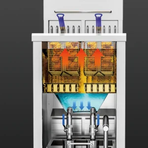 Built in oil filtration system for commercial deep fryer with automatic oil return