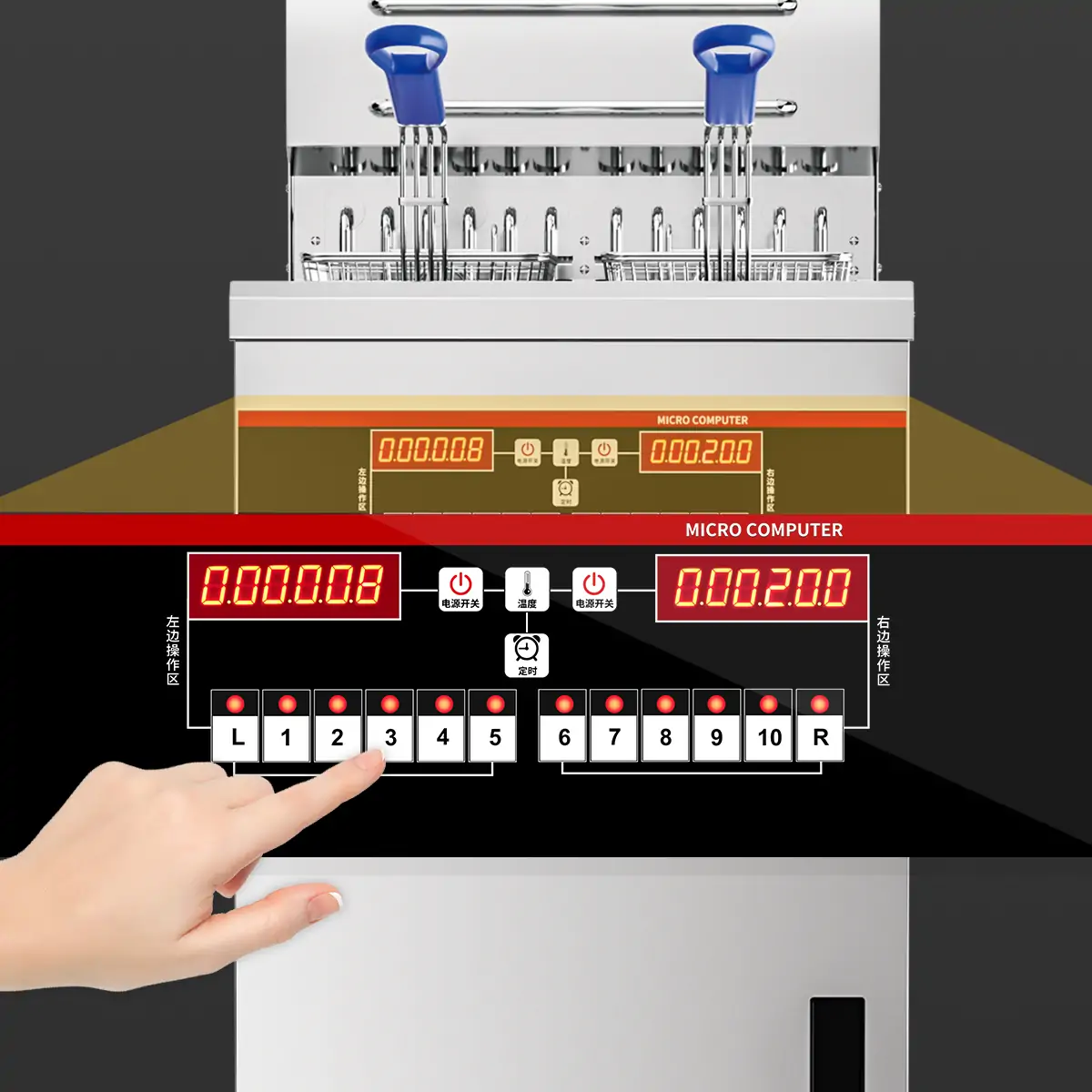 Smart digital control panel with preset menus on EF002-B commercial fryer