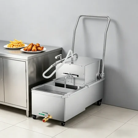 Mobile fryer oil filter machine in restaurant kitchen oil recycling use