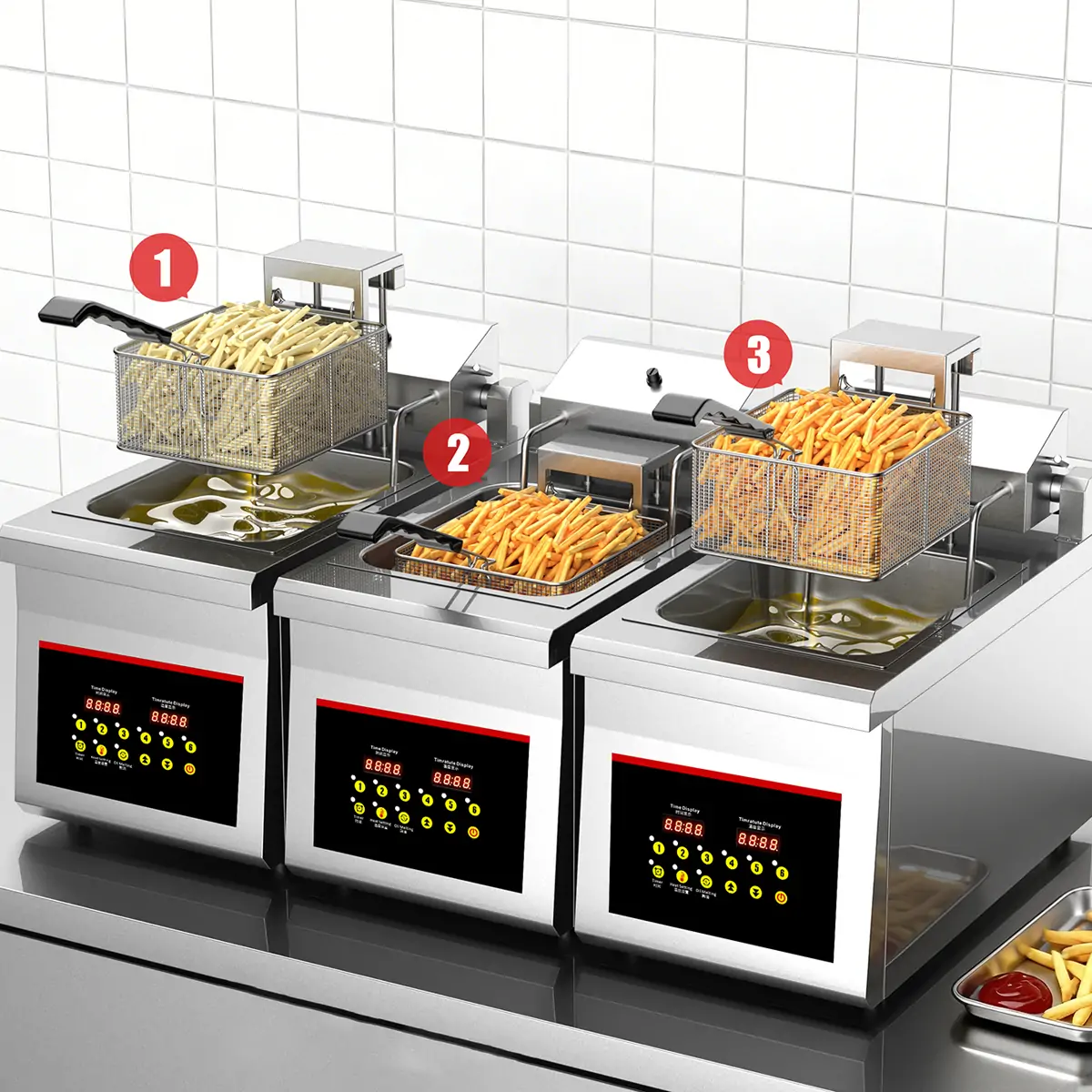 EF021 C EF022 C automatic lifting fryer manufacturer multiple basket lifting operation
