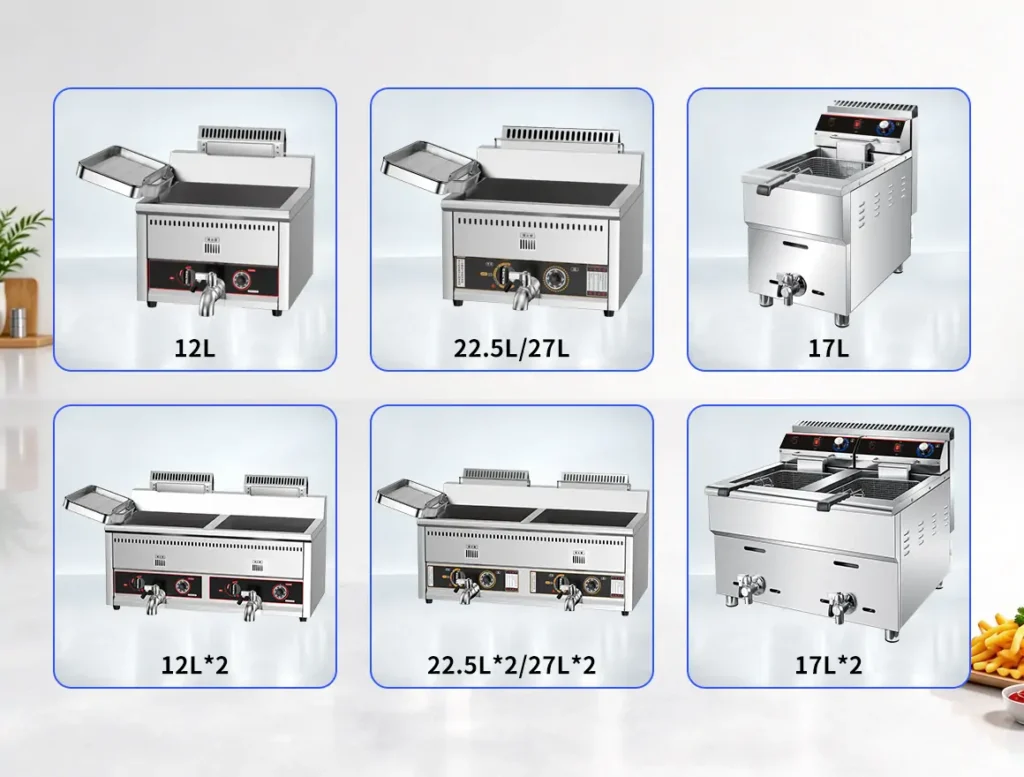 countertop commercial gas fryer manufacturer in China in a professional restaurant kitchen