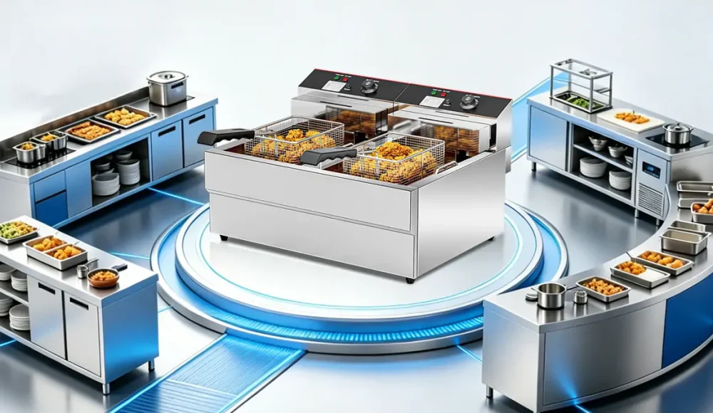Commercial deep fryer solutions for fast food restaurants with high efficiency electric frying systems