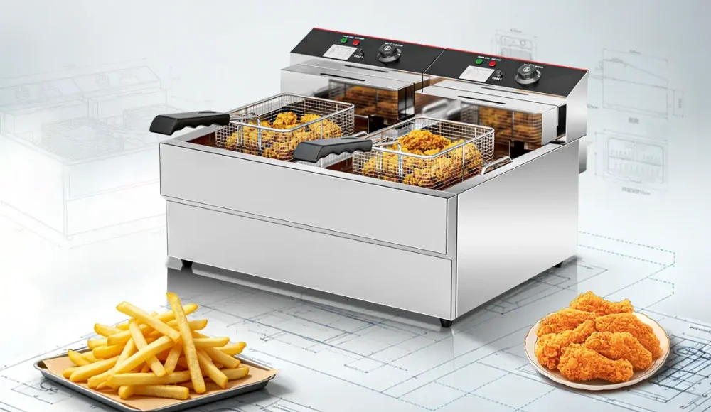 Commercial electric deep fryer manufacturer in China producing OEM stainless steel frying equipment for global distributors